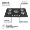 46248 - Parrilla gas empotrable 90cm, 5 quem, vidrio negro, Riviera