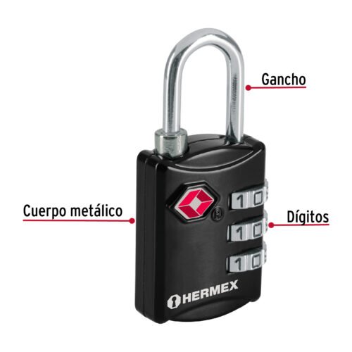 46291 - Candado maletero de combinación 27 mm seguridad TSA, blíster