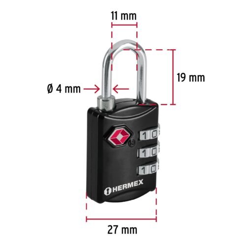46291 - Candado maletero de combinación 27 mm seguridad TSA, blíster