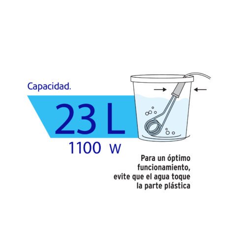463083 46308 - Calentador de inmersión p/agua #6 de 23 L, 1100 W, Volteck