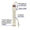 463291 46329 - Multicontacto 14 AWG 6 entradas 2 ptos. USB sup. 150J marfil