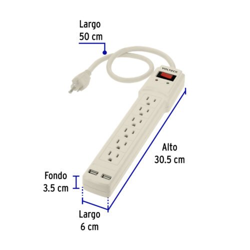 463292 46329 - Multicontacto 14 AWG 6 entradas 2 ptos. USB sup. 150J marfil