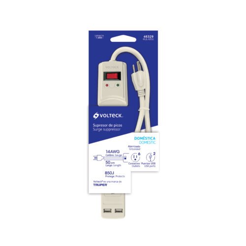 463293 46329 - Multicontacto 14 AWG 6 entradas 2 ptos. USB sup. 150J marfil