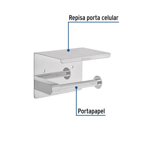 46354 - Portarrollo cromo con soporte para celular, Foset Riviera
