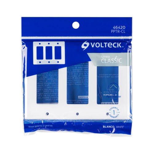 464203 46420 - Placa 3 ventanas, de policarbonato, línea Classic, Volteck
