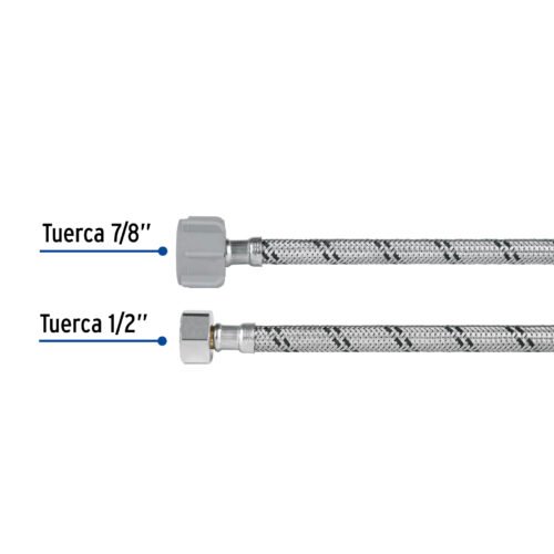 46422 - Manguera p/WC, acero inox, 1/2"x7/8", 50 cm, plástico/latón