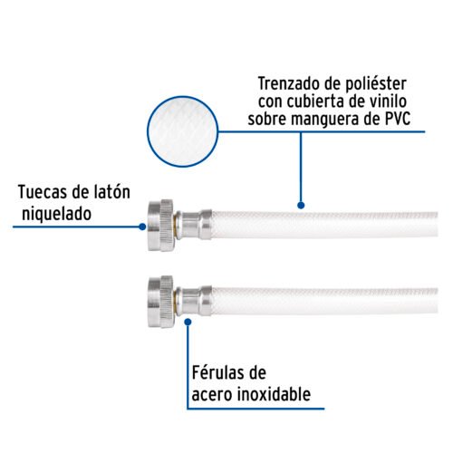 464291 46429 - Manguera para lavadora, vinilo, 3/4" x 3/4", 1.8 m, Foset