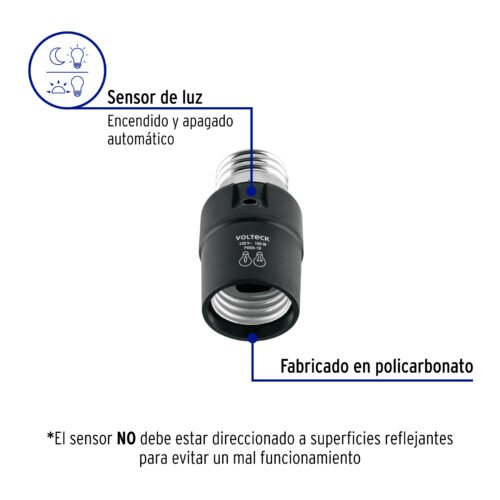 465161 46516 - Portalámpara de PVC, con sensor de luz, Volteck