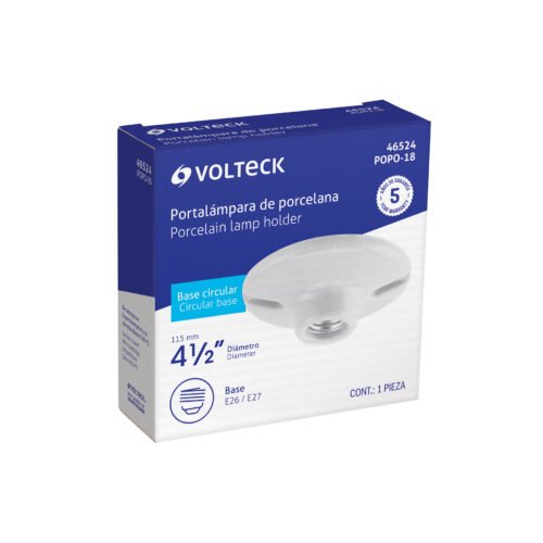 465244 46524 - Portalámpara de porcelana, 4-1/2", redonda, Volteck