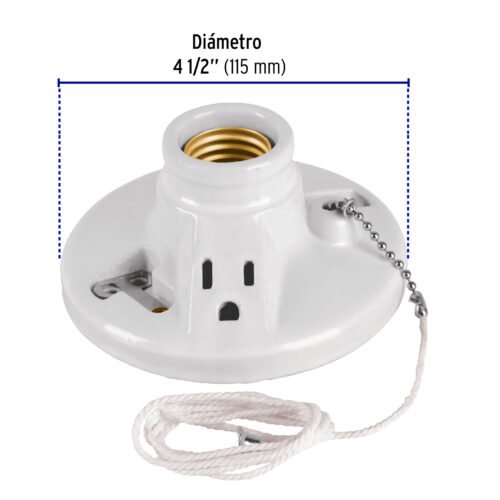 46526 - Portalámpara de porcelana, con ladrón y cadena, Volteck