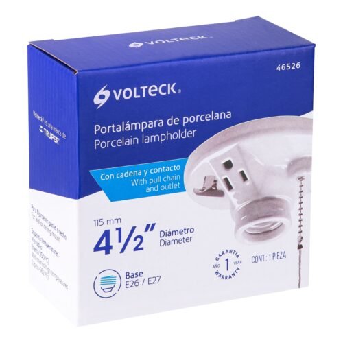 46526 - Portalámpara de porcelana, con ladrón y cadena, Volteck