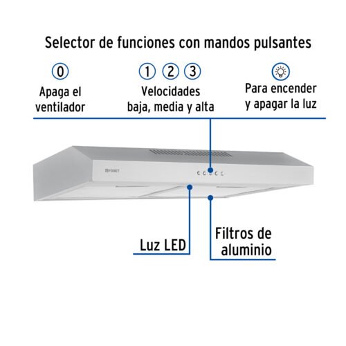 46536 - Campana extractora 60cm, empotrable, acero inoxidable, Foset