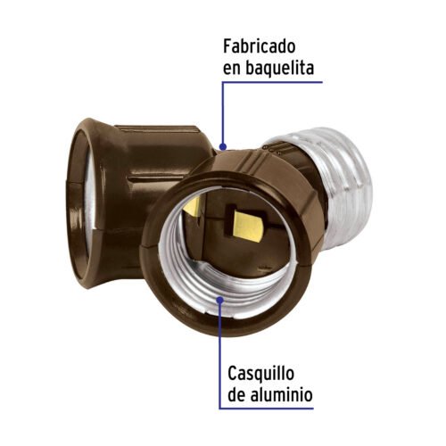 46539 - Portalámpara de baquelita, doble entrada, Volteck