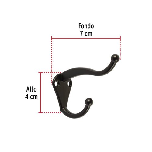 46549 46549 - Gancho tipo perchero sombrero y abrigo, 4cm, negro, HERMEX