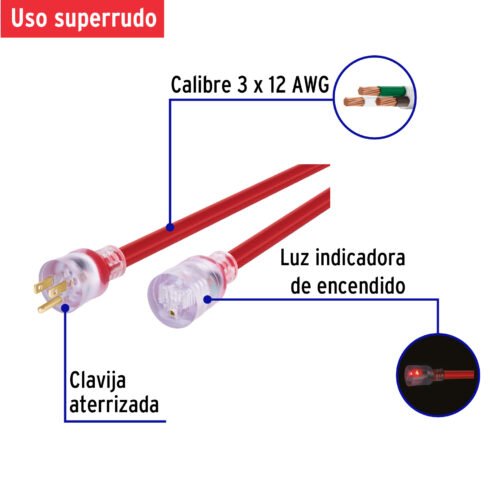 46553 - Extensión reforzada aterrizada 6 m 3x12 AWG, Volteck