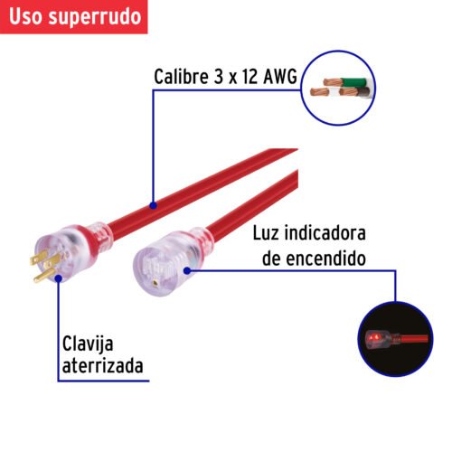 46555 - Extensión reforzada aterrizada 15 m 3x12 AWG, Volteck