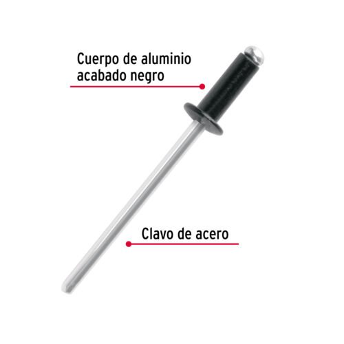 465611 46561 - Bolsa c/50 remaches 1/8"x1/4" negros de aluminio, ala 1/4"