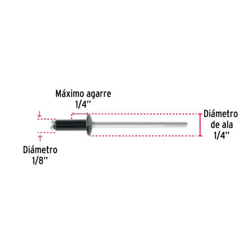 465612 46561 - Bolsa c/50 remaches 1/8"x1/4" negros de aluminio, ala 1/4"