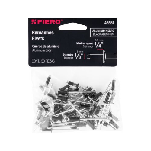 465613 46561 - Bolsa c/50 remaches 1/8"x1/4" negros de aluminio, ala 1/4"