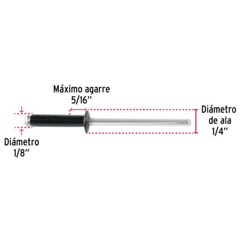 46562 - Bolsa c/50 remaches 1/8"x5/16" negros de aluminio, ala 1/4"