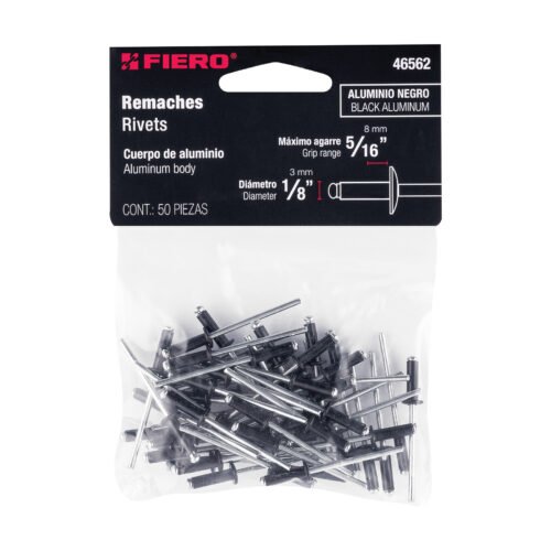 46562 - Bolsa c/50 remaches 1/8"x5/16" negros de aluminio, ala 1/4"