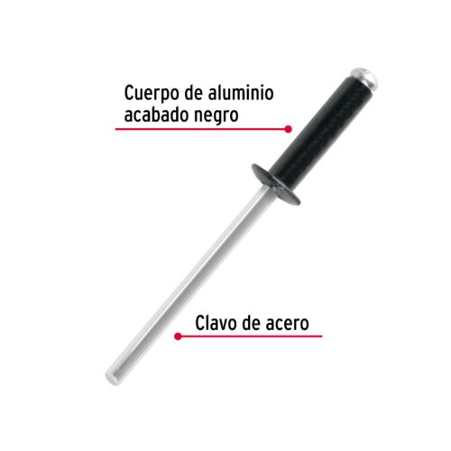 465631 46563 - Bolsa c/50 remaches 1/8"x3/8" negros de aluminio, ala 1/4"