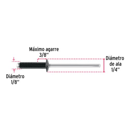 465632 46563 - Bolsa c/50 remaches 1/8"x3/8" negros de aluminio, ala 1/4"