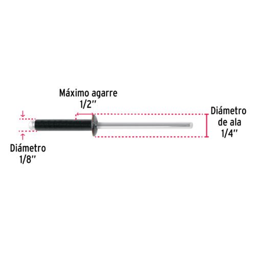 46564 - Bolsa c/50 remaches 1/8"x1/2" negros de aluminio, ala 1/4"