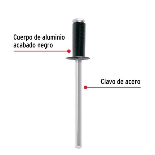 46565 - Bolsa c/50 remaches 5/32"x1/4" negros de aluminio, ala 5/16"
