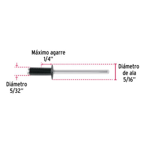 46565 - Bolsa c/50 remaches 5/32"x1/4" negros de aluminio, ala 5/16"