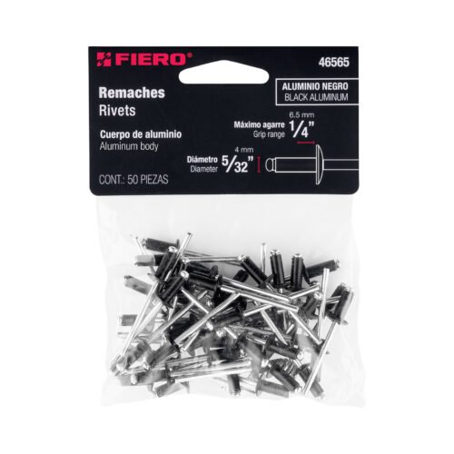 46565 - Bolsa c/50 remaches 5/32"x1/4" negros de aluminio, ala 5/16"