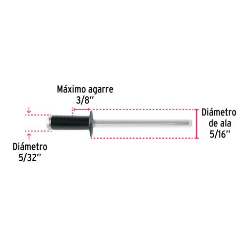 46566 - Bolsa c/50 remaches 5/32"x3/8" negros de aluminio, ala 5/16"