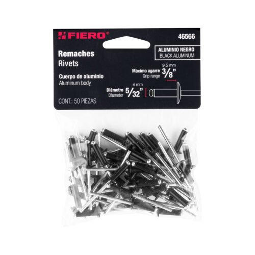 46566 - Bolsa c/50 remaches 5/32"x3/8" negros de aluminio, ala 5/16"