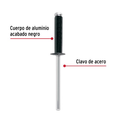 46567 - Bolsa c/50 remaches 5/32"x1/2" negros de aluminio, ala 5/16"
