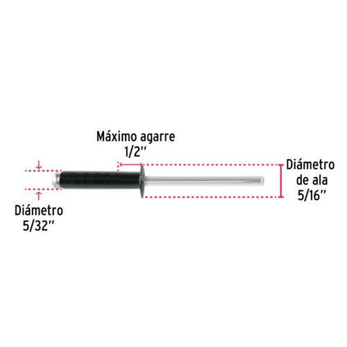46567 - Bolsa c/50 remaches 5/32"x1/2" negros de aluminio, ala 5/16"