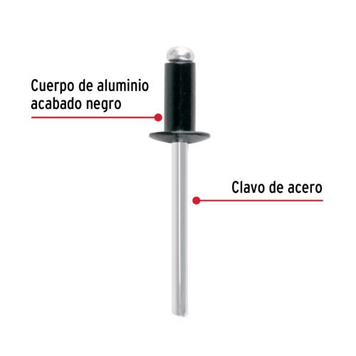 46568 - Bolsa c/50 remaches 3/16"x1/4" negros de aluminio, ala 3/8"