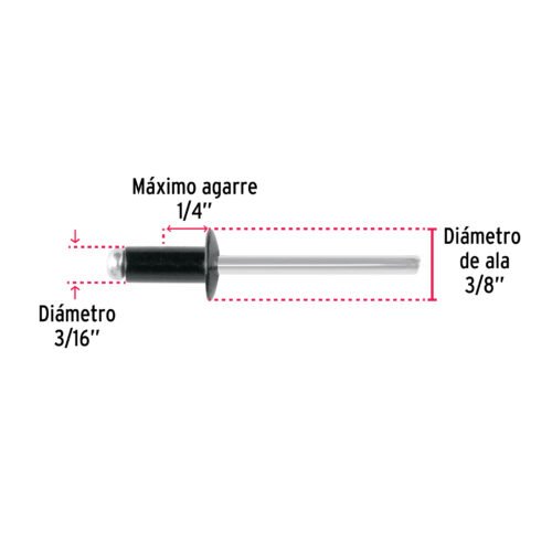 46568 - Bolsa c/50 remaches 3/16"x1/4" negros de aluminio, ala 3/8"