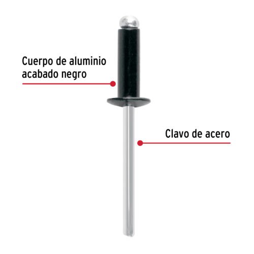 465701 46570 - Bolsa c/50 remaches 3/16"x1/2" negros de aluminio, ala 3/8"