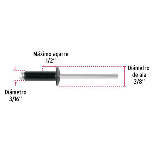 465702 46570 - Bolsa c/50 remaches 3/16"x1/2" negros de aluminio, ala 3/8"
