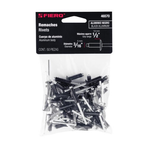 465703 46570 - Bolsa c/50 remaches 3/16"x1/2" negros de aluminio, ala 3/8"