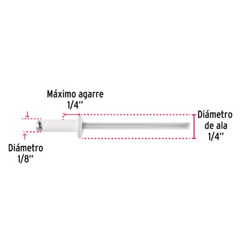 465712 46571 - Bolsa c/50 remaches 1/8"x1/4" blancos de aluminio, ala 1/4"