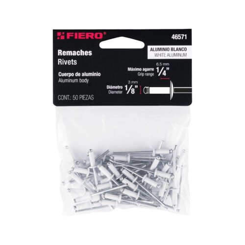 465713 46571 - Bolsa c/50 remaches 1/8"x1/4" blancos de aluminio, ala 1/4"