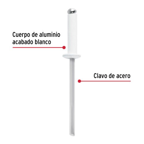 46572 - Bolsa c/50 remaches 1/8"x5/16" blancos de aluminio, ala 1/4"