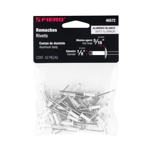 46572 - Bolsa c/50 remaches 1/8"x5/16" blancos de aluminio, ala 1/4"