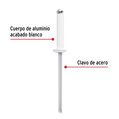 46574 - Bolsa c/50 remaches 1/8"x1/2" blancos de aluminio, ala 1/4"