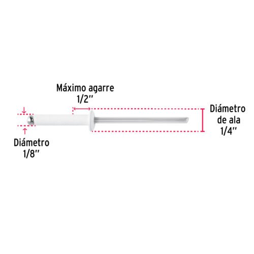 46574 - Bolsa c/50 remaches 1/8"x1/2" blancos de aluminio, ala 1/4"