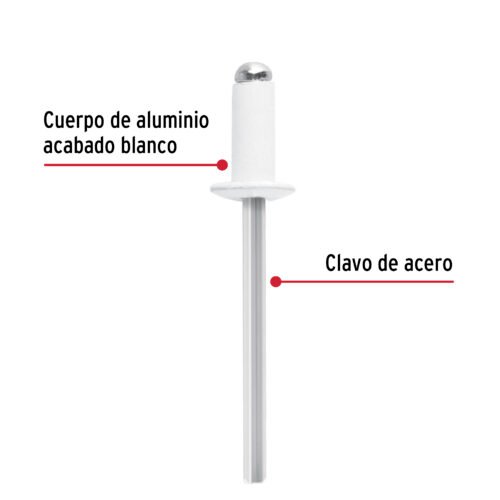 46575 - Bolsa c/50 remaches 5/32"x1/4" blancos aluminio, ala 5/16"