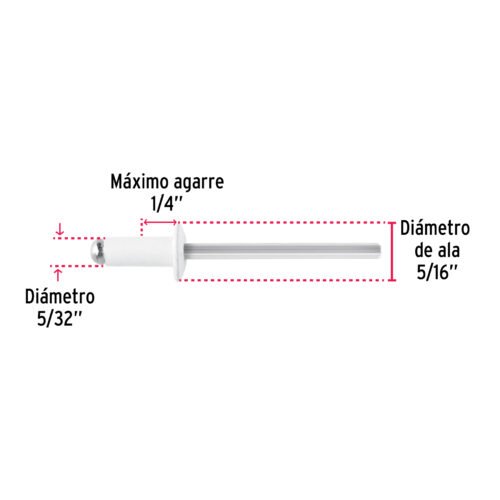 46575 - Bolsa c/50 remaches 5/32"x1/4" blancos aluminio, ala 5/16"