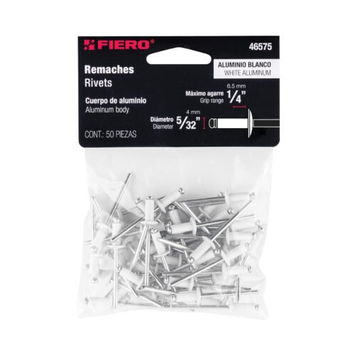 46575 - Bolsa c/50 remaches 5/32"x1/4" blancos aluminio, ala 5/16"
