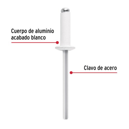 46576 - Bolsa c/50 remaches 5/32"x3/8" blancos aluminio, ala 5/16"